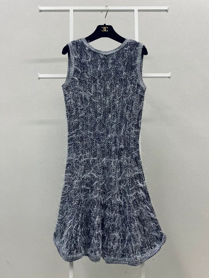Chanel 19P Egyptian Tweed Silver Thread Thread Tassel Dress