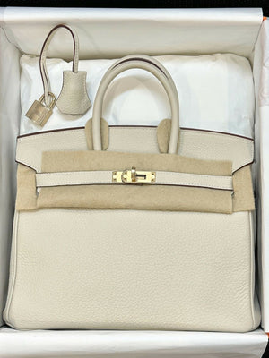 Hermès Birkin 25 Special Order (HSS) Nata / Cream White with Gold Brown Interior Togo Leather, Permabrass (Light Gold) Hardware Y Stamp