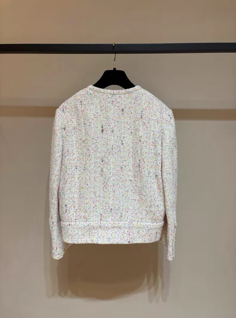 Chanel 25P pink & multicolour Sequined Tweed Jacket