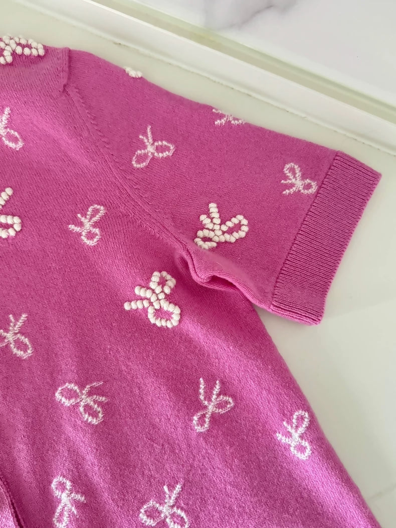 Chanel 24P Pink Bow Knit Dress