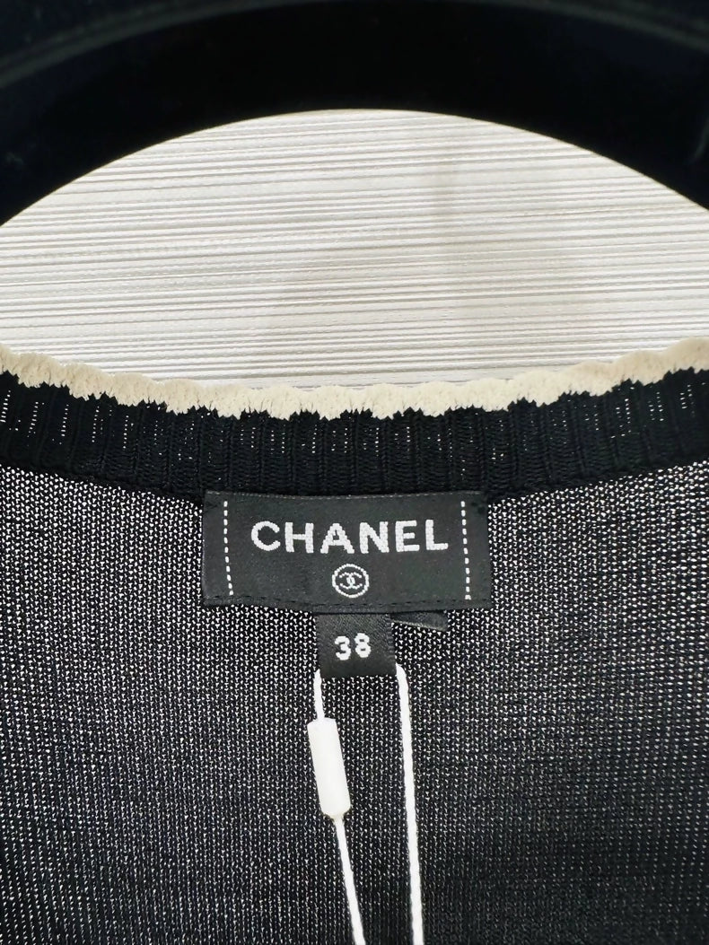 Chanel 24B black knit cardigan w