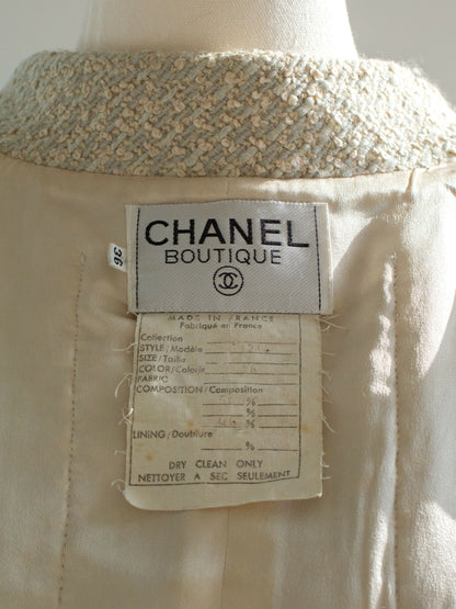 chanel vintage ss 1990 seafoam green satin bow tweed cropped jacket 11