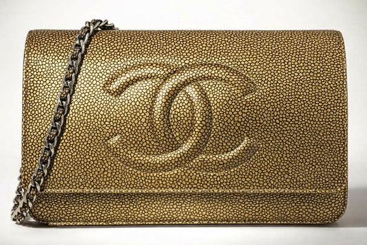 Chanel Caviar Bronze Metallic Double CC Wallet on Chain WOC