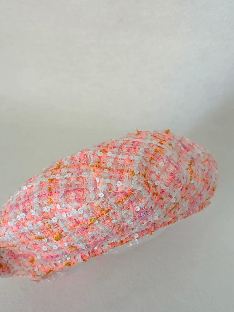 Chanel 19c Orange Pink Tweed Sequined Beret