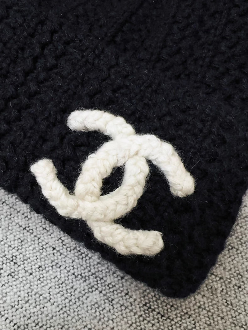 Chanel black and white double-C logo beanie