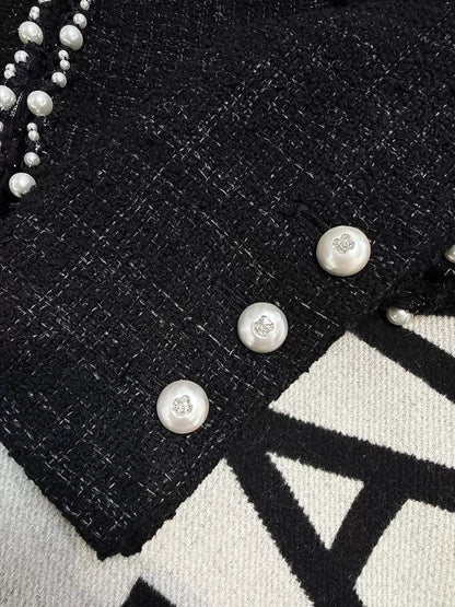 Chanel 25P black pearl-trimmed tweed jacket