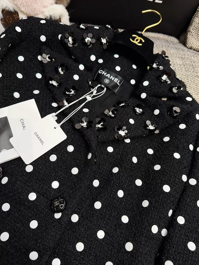 Chanel 23S black and white polka dot jacket