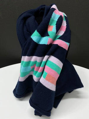 Chanel 20C dark blue gradient mosaic double C wool scarf