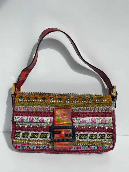 Fendi 2016 Rare Embellished Mixed Media Baguette Bag