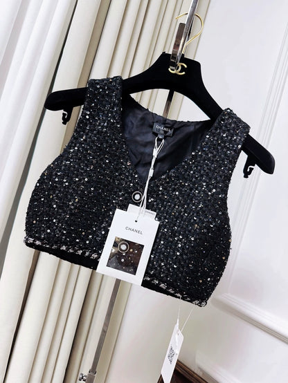 Chanel 22p black tweed vest