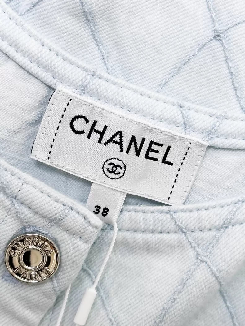 Chanel 26M light blue quilted denim dress