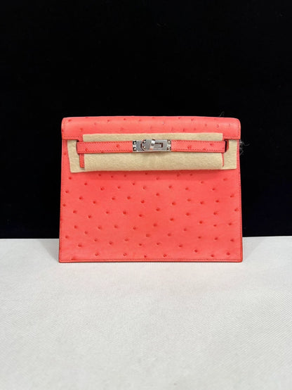 Hermes Kelly Danse Texas pink ostrich leather palladium hardware