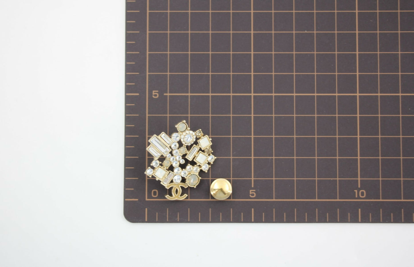 Chanel Vintage 10A Rhinestone Irregular Geometric Pattern Gold Brooch