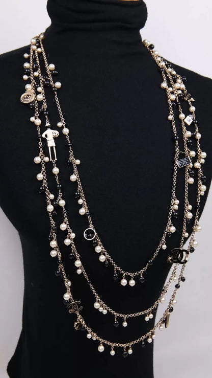 Chanel 2012 Enamel Four-Leaf Clover Pearl Multi-Element Necklace/Sweater Chain