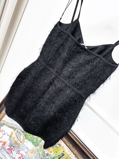 Chanel 21s black fringed feather dress