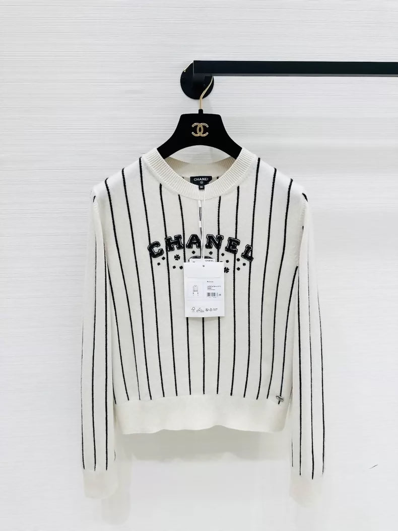 Chanel Spring/Summer 2023 Preview Striped Logo Knit Sweater, F36,