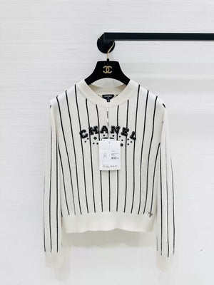 Chanel Spring/Summer 2023 Preview Striped Logo Knit Sweater, F36,