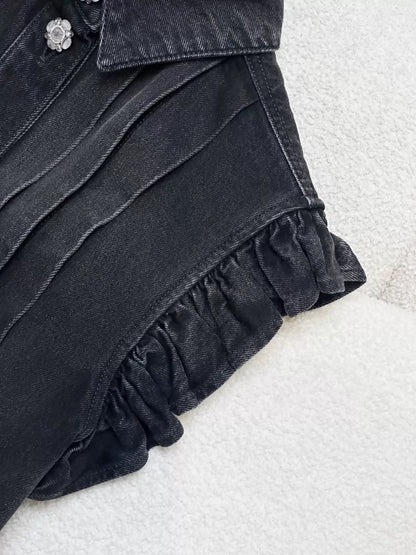 Chanel 24A black/grey ruffled denim jacket