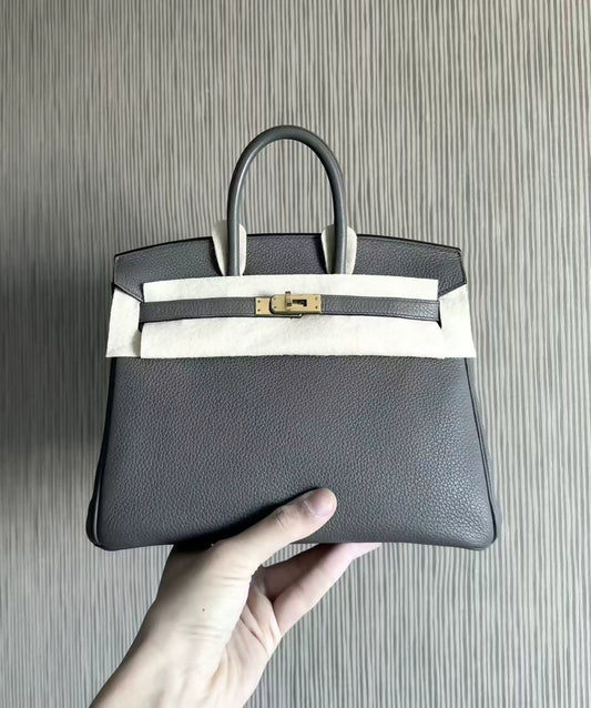 Hermes Birkin 25 Gris Etain 8F Togo Leather Gold Hardware