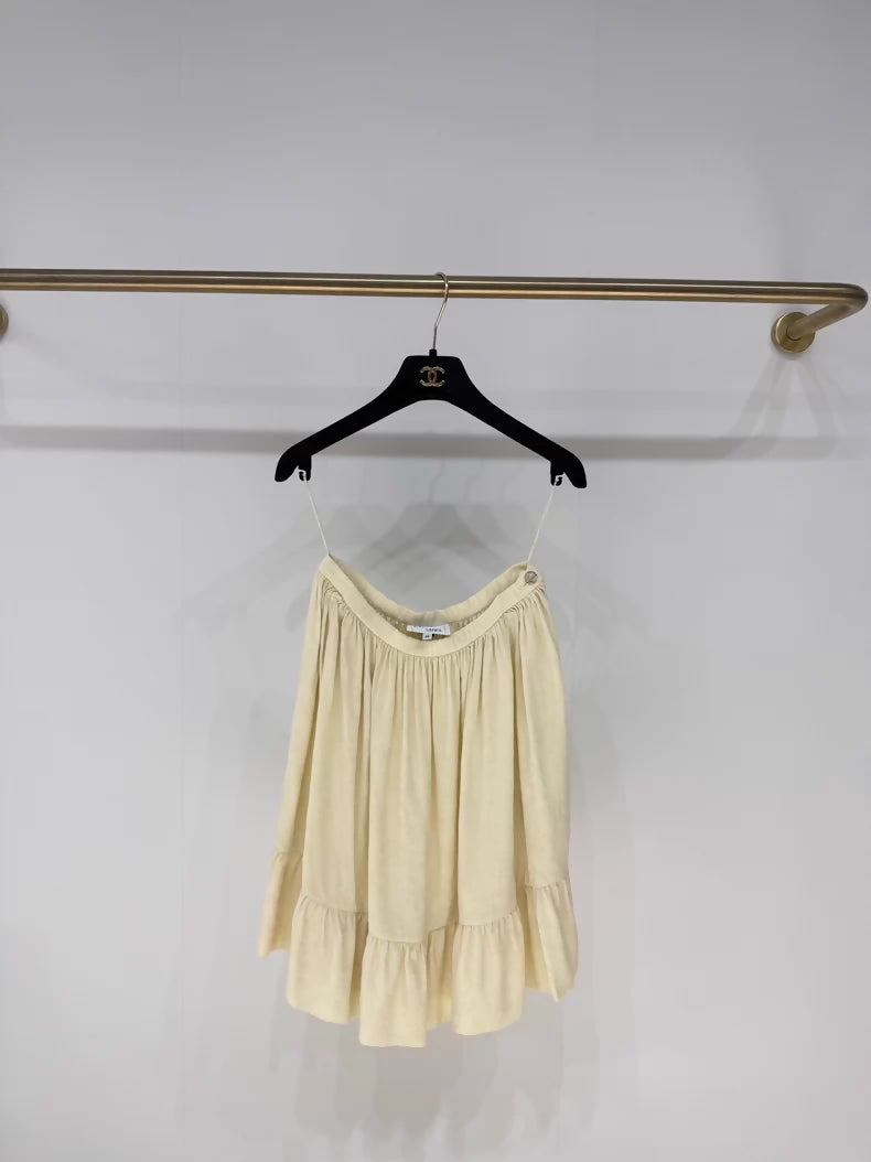 Chanel 23S CC logo light yellow ruffled midi skirt