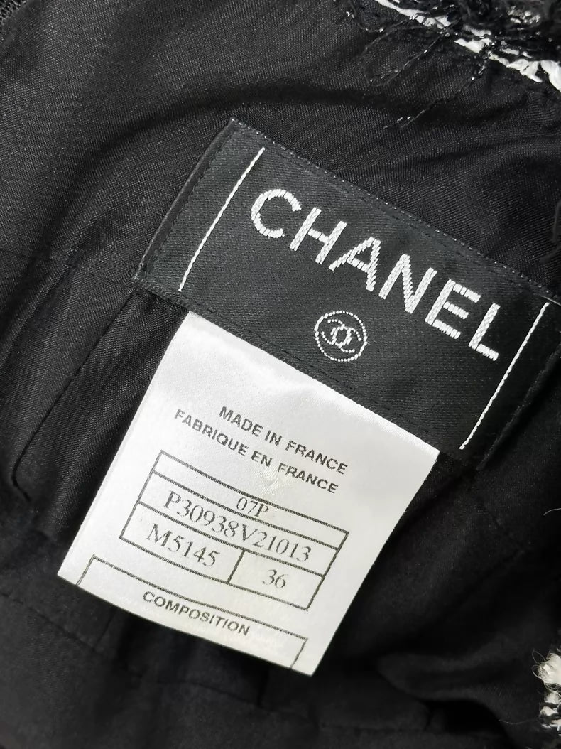 Chanel 07P black and white fringed tweed jacket & dress set