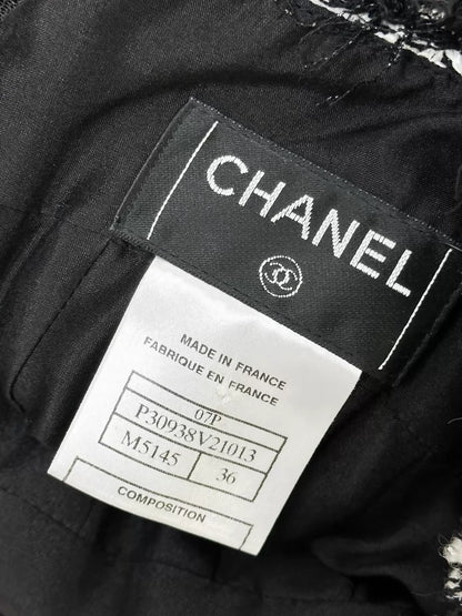 Chanel 07P black and white fringed tweed jacket & dress set