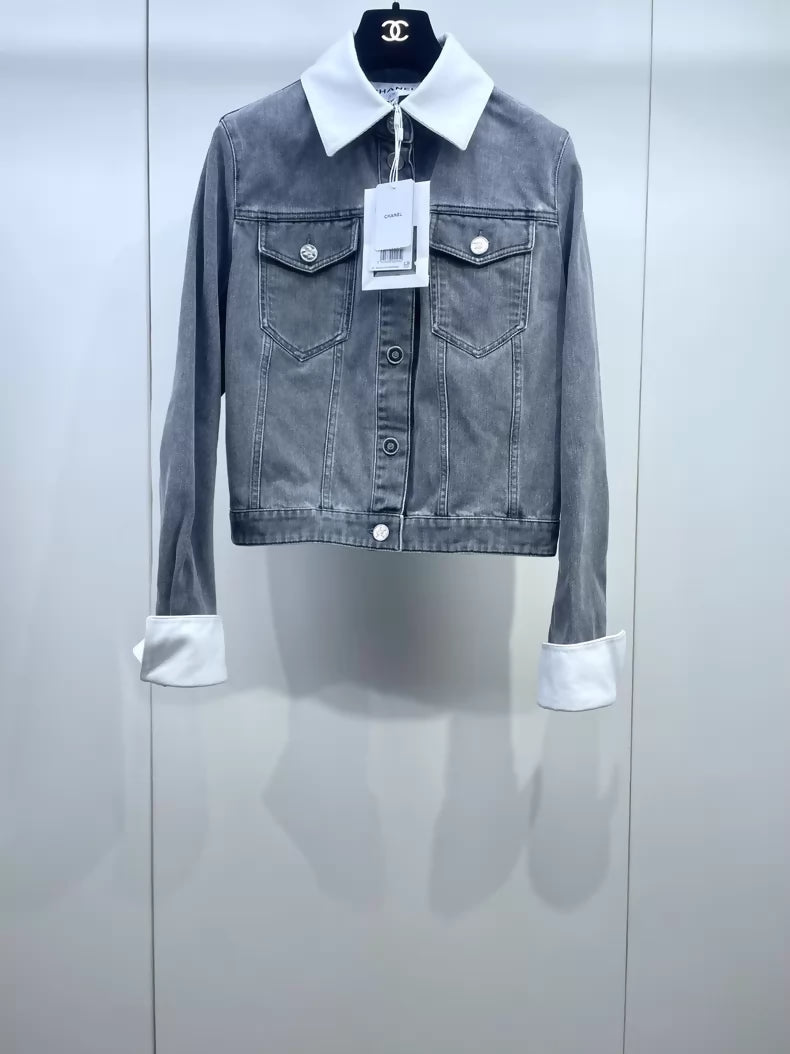 Chanel 25P grey collared denim jacket