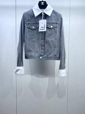 Chanel 25P grey collared denim jacket