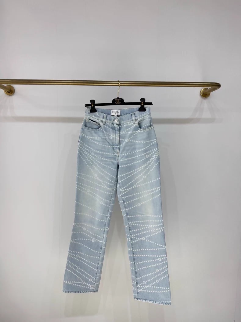 Chanel 25P straight leg pearl double C jeans