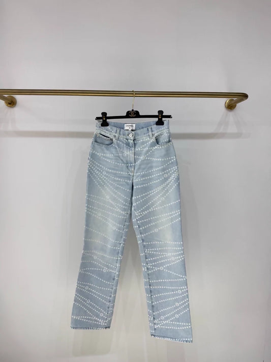 Chanel 25P straight leg pearl double C jeans