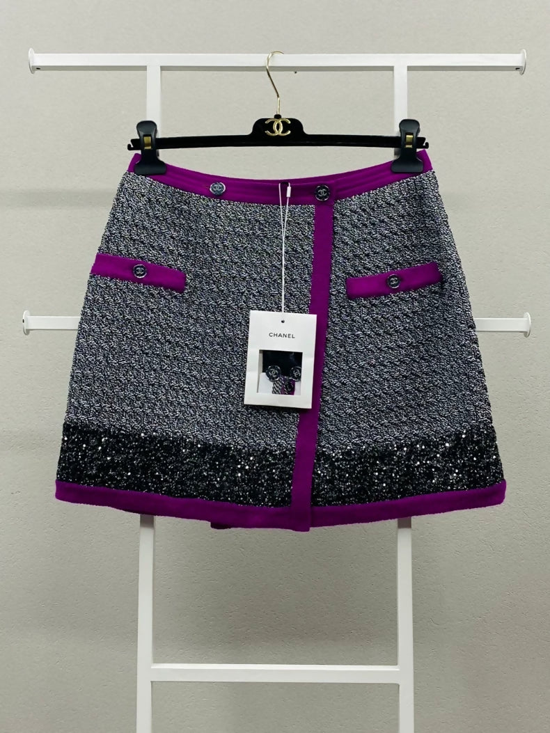 Chanel 21K knit sequined mini skirt