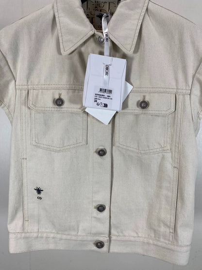 Dior Beige Distressed Denim Vest with All-over Print Lining