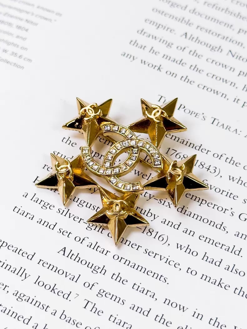 Chanel 17C Gold Pentagonal Star Double C Brooch