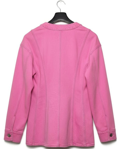 Iconic Chanel 21S Neon Pink Denim Camellia Jacket FR 36