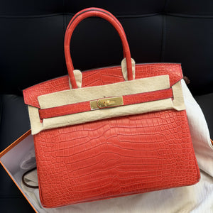 Hermès Birkin 30 Geranium (D5) Matte Porosus Crocodile with Gold Hardware