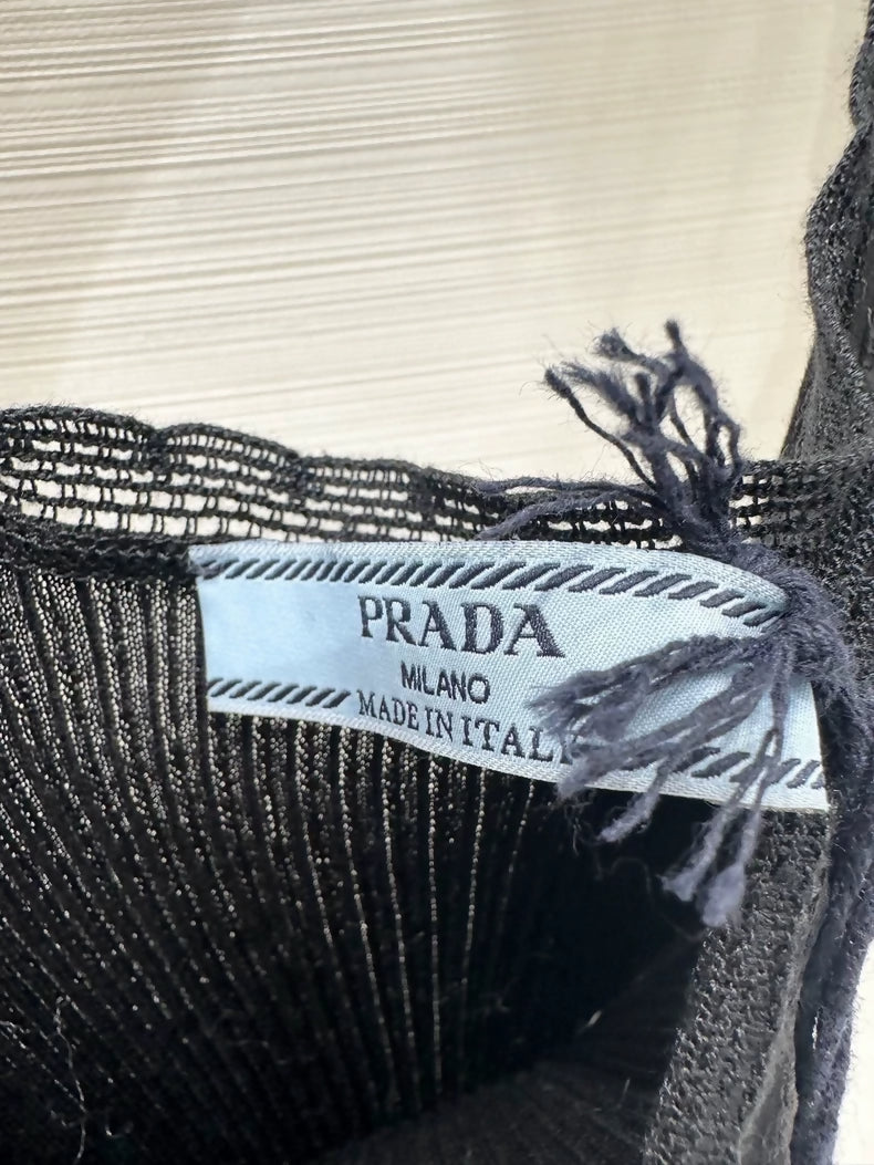 Prada 26SS Summer Collection Black Stretch Ribbed Lace top