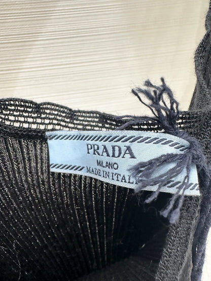 Prada 26SS Summer Collection Black Stretch Ribbed Lace top