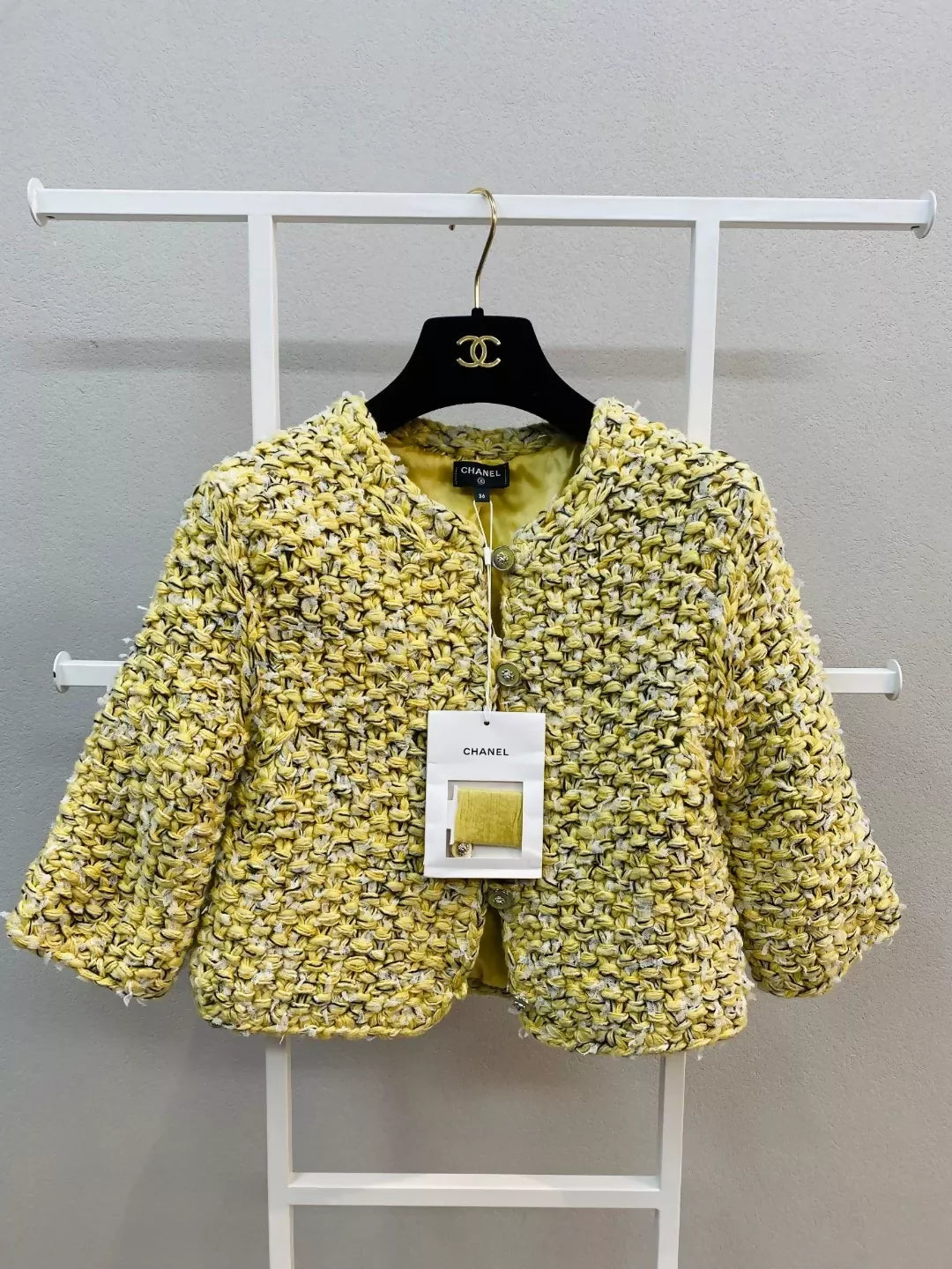 Chanel 22P Light Yellow tweed Short Jacket