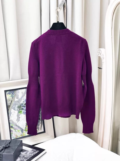 Chanel 24B Deep Purple Cashmere Knit Cardigan