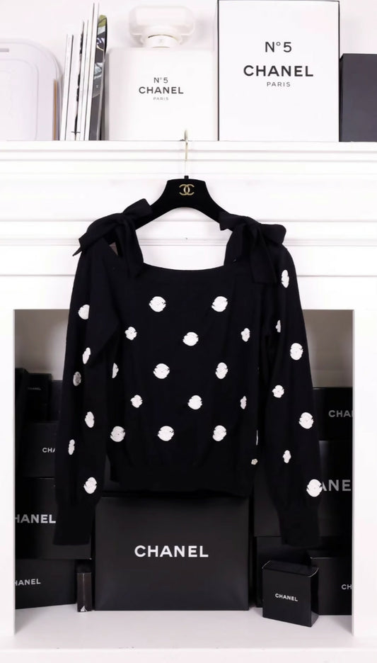 Chanel 23K Black and White Bows & Camellia Sweater