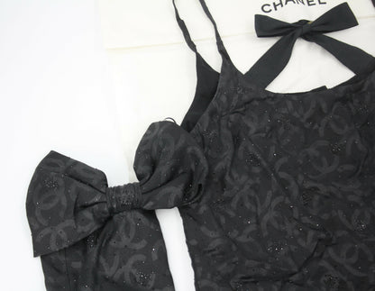 Chanel 2023 Silk Jacquard Embellished Glove Black Dress