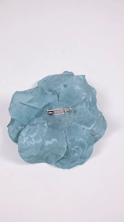 Chanel 25A Blue Camellia Rhinestone Brooch