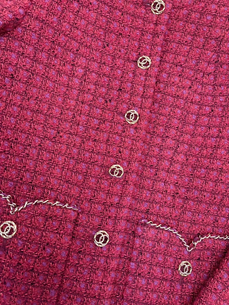 Chanel 23B Red and Gold Button Tweed Jacket