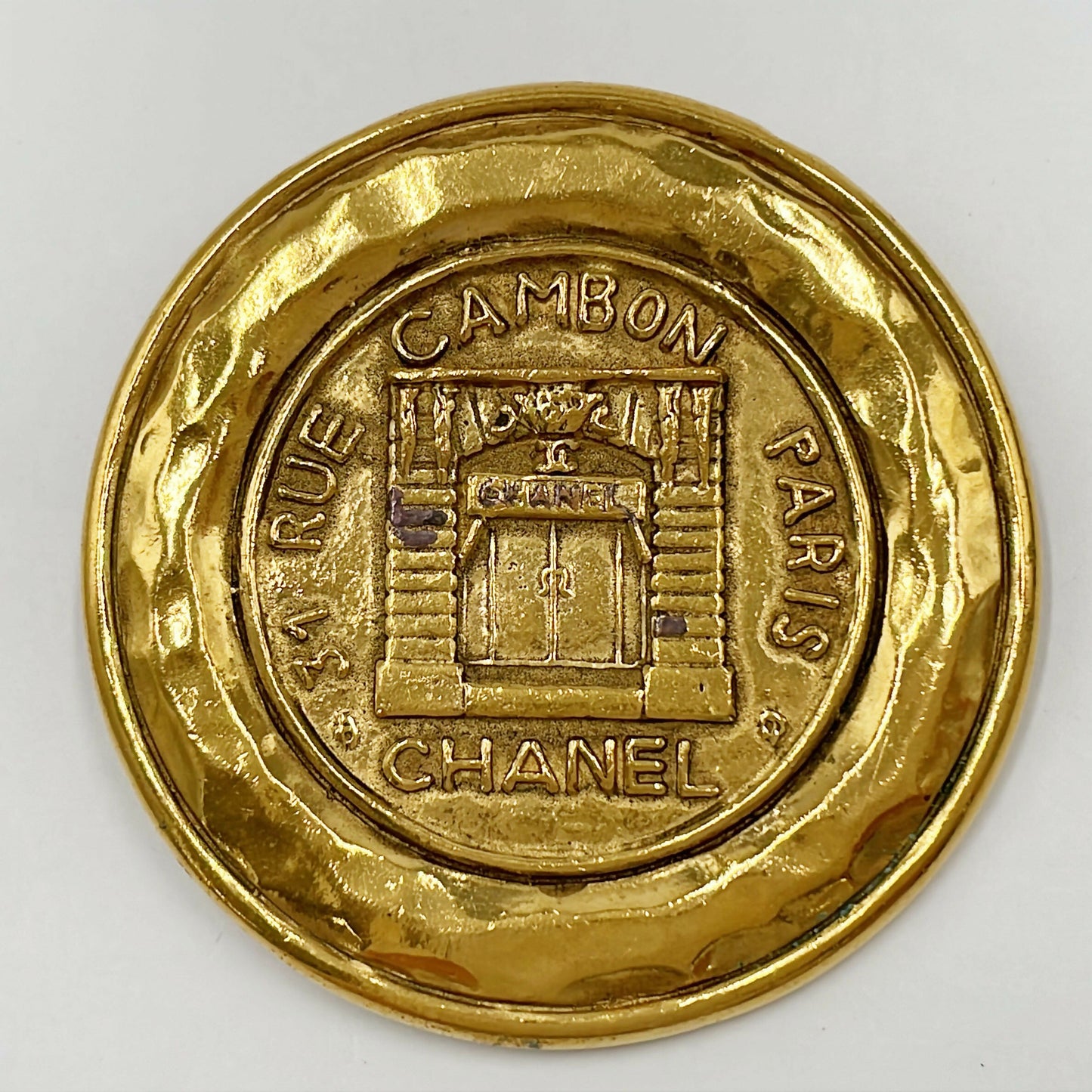 Chanel Vintage Gold Plated 31 Rue Cambon Medallion Booch