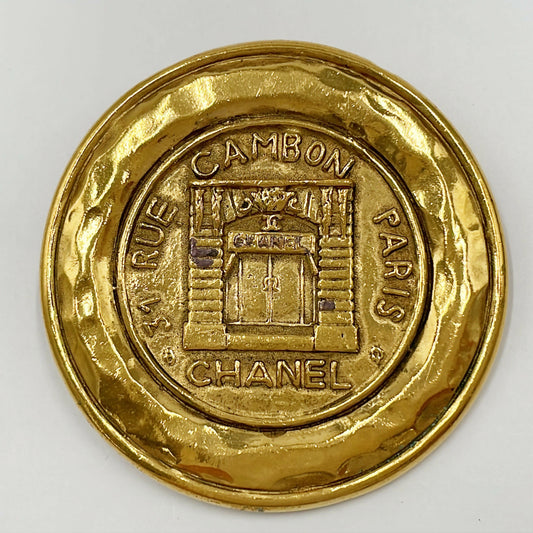 Chanel Vintage Gold Plated 31 Rue Cambon Medallion Booch