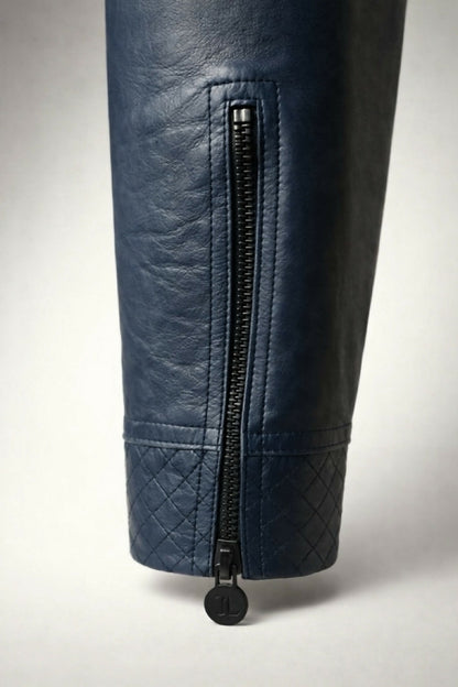 Chanel 12P Dark Blue Petrol Quilted Leather Biker Jacket FR 36