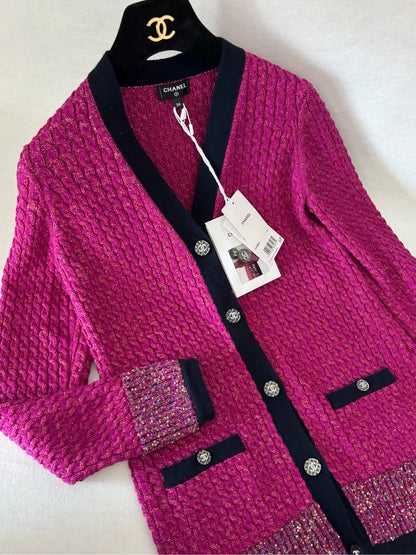 Chanel 21K Red Sequined Knit Cardigan