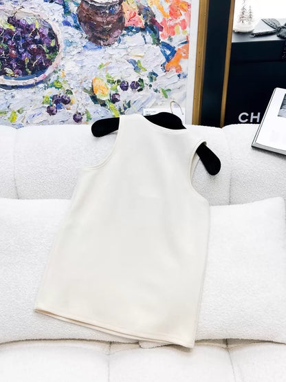 Chanel 20A off-white camellia double C logo camisole top