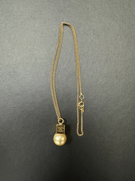 Chanel Vintage 2002 Imitation Pearl Metal Pendant Necklace