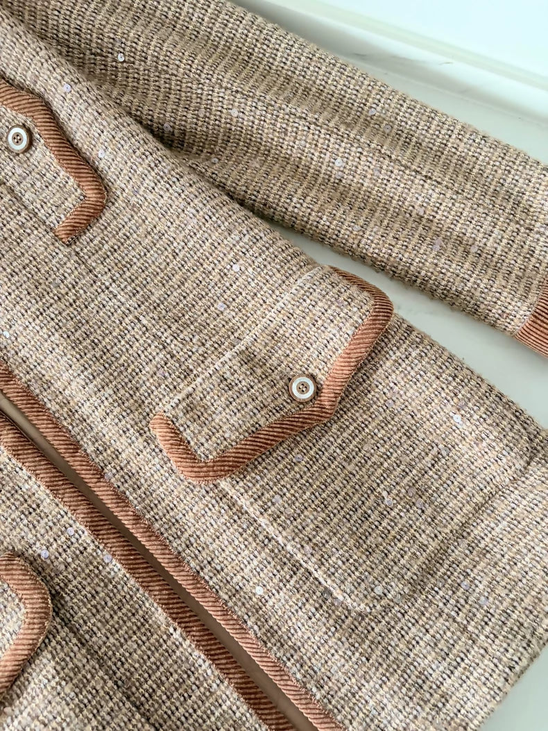 Chanel 03A Khaki Wool Sequined Jacket